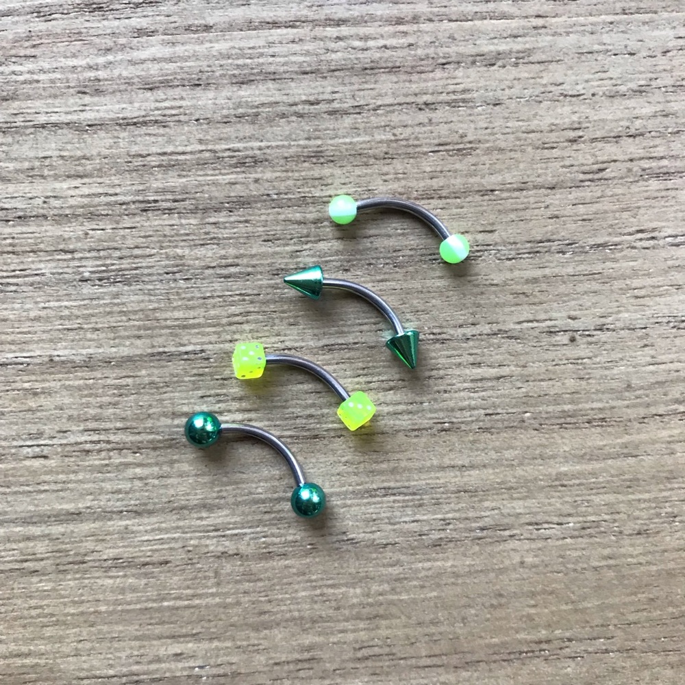 NEW Green 16g Curved Barbell Set of 4 Earrings.